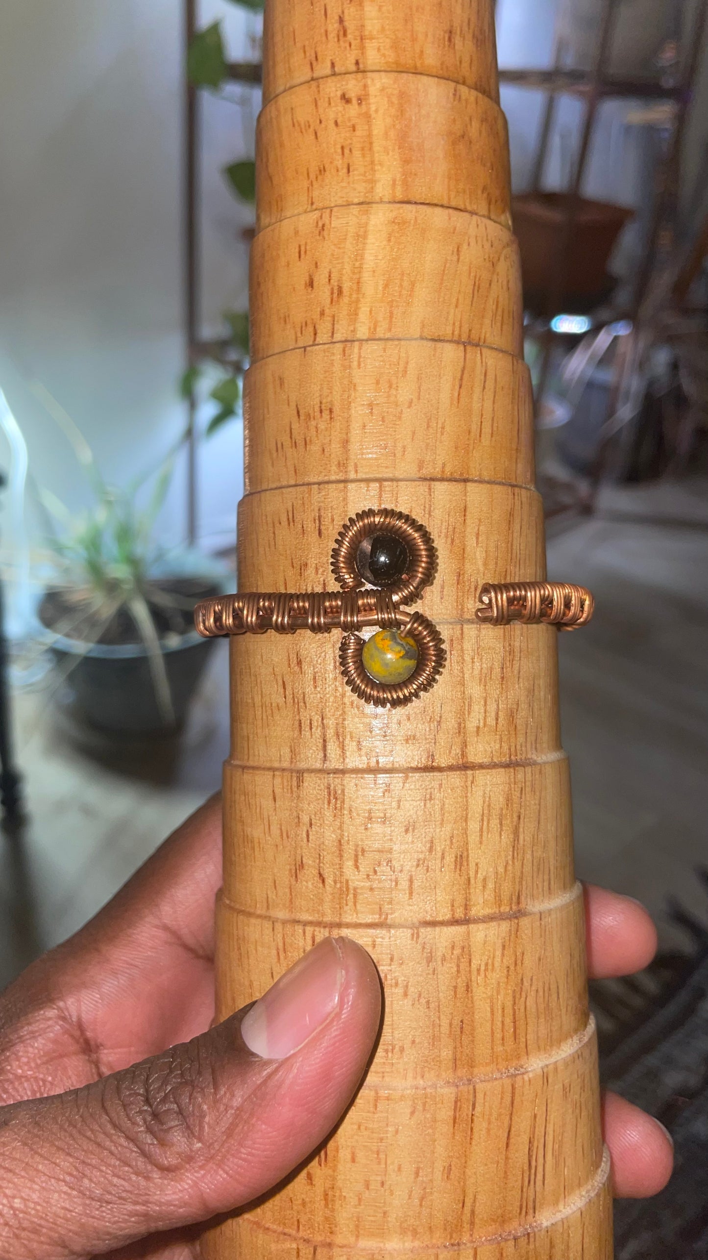 Copper Wrapped Bumble Bee Jasper & Rutilated Quartz/ Shungite & Tourmalated Bangle