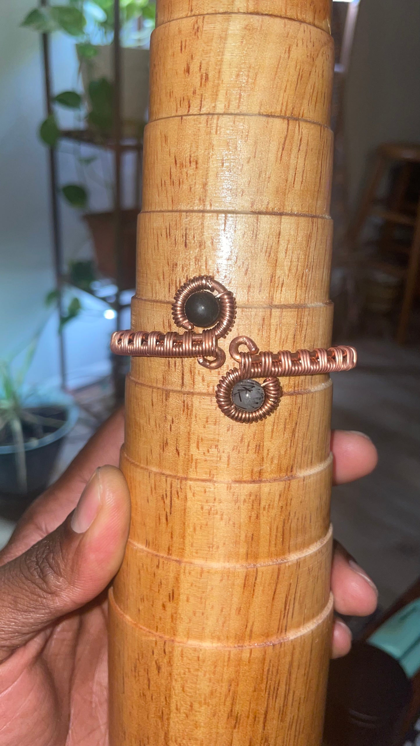 Copper Wrapped Bumble Bee Jasper & Rutilated Quartz/ Shungite & Tourmalated Bangle