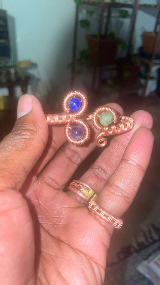 Copper Wrapped African Opal, Amethyst & Lapis Lazuli Bangle