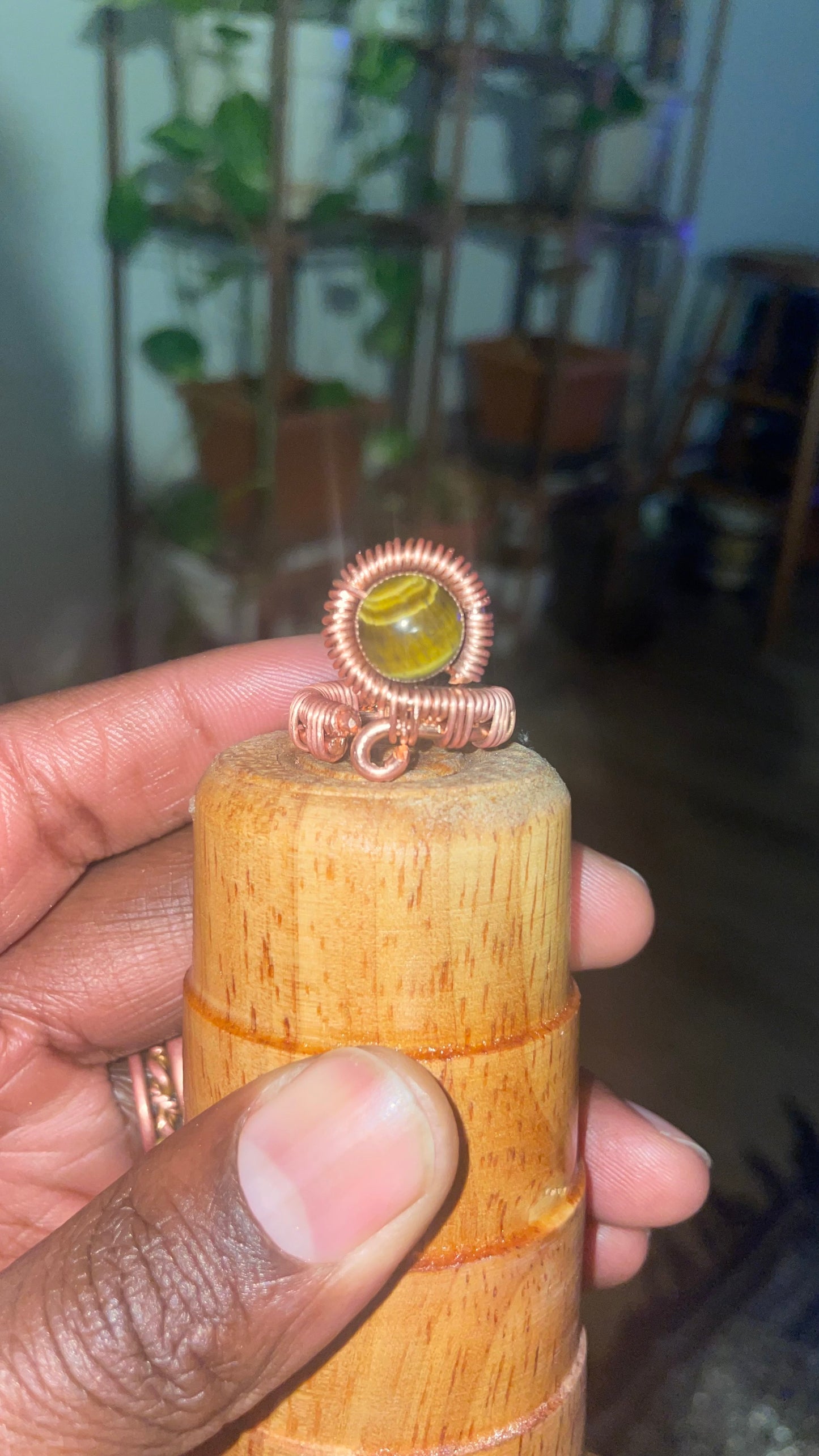 Single Beaded Copper Wrapped Crystal Ring.