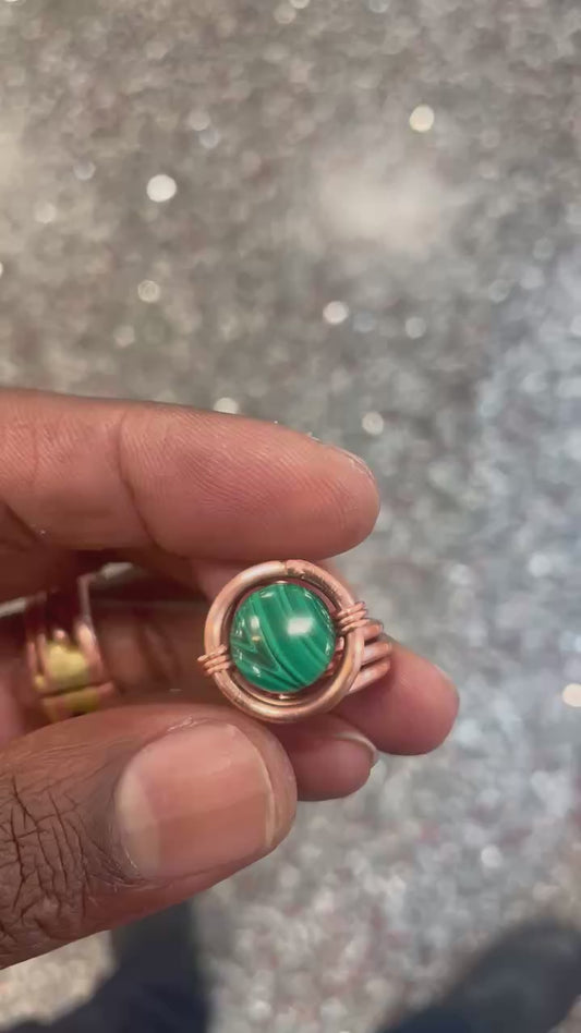 Handmade Copper- wrapped crystal ring