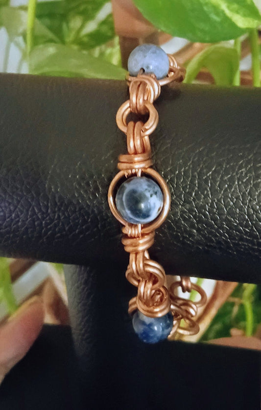 Copper-Wrapped Sodalite Bracelet