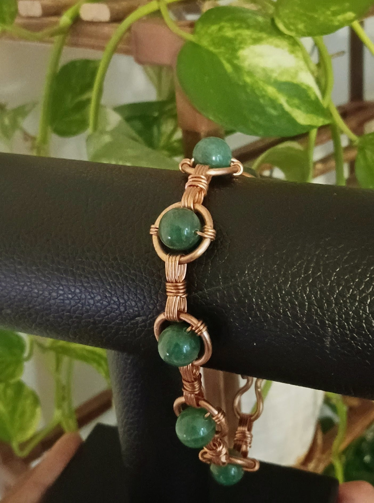 Copper-Wrapped Lime Green Aventurine Bracelet