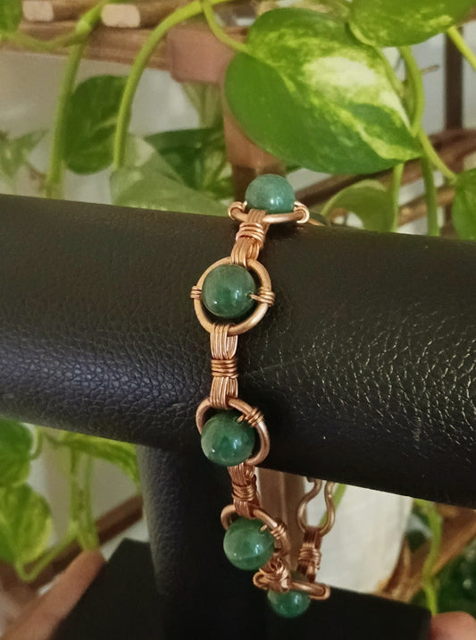 Copper-Wrapped Lime Green Aventurine Bracelet