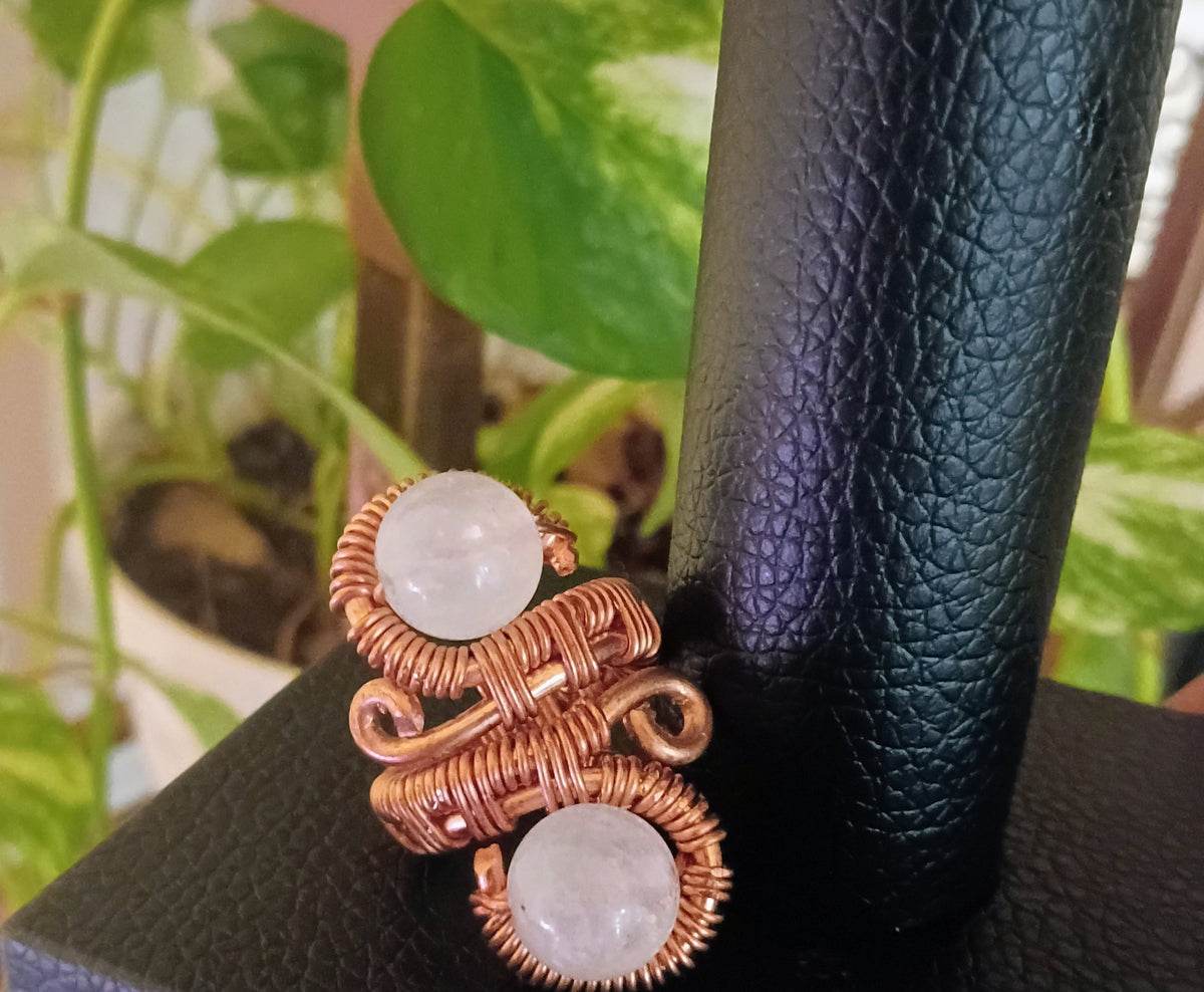 Copper-Wrapped Rose Quartz Ring